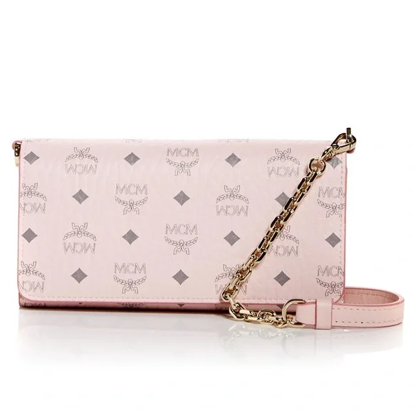 MCM Blush Pink Crossbody Bag with Gold Chain